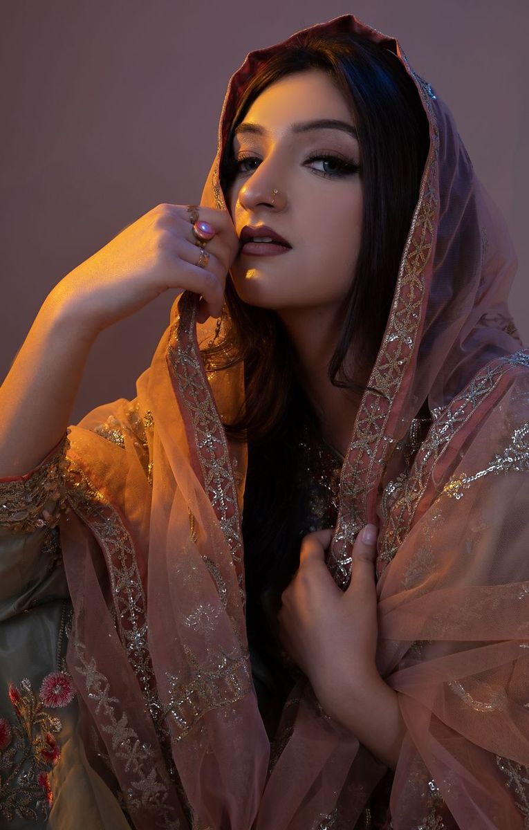 Walima look in sage with a rust dupatta