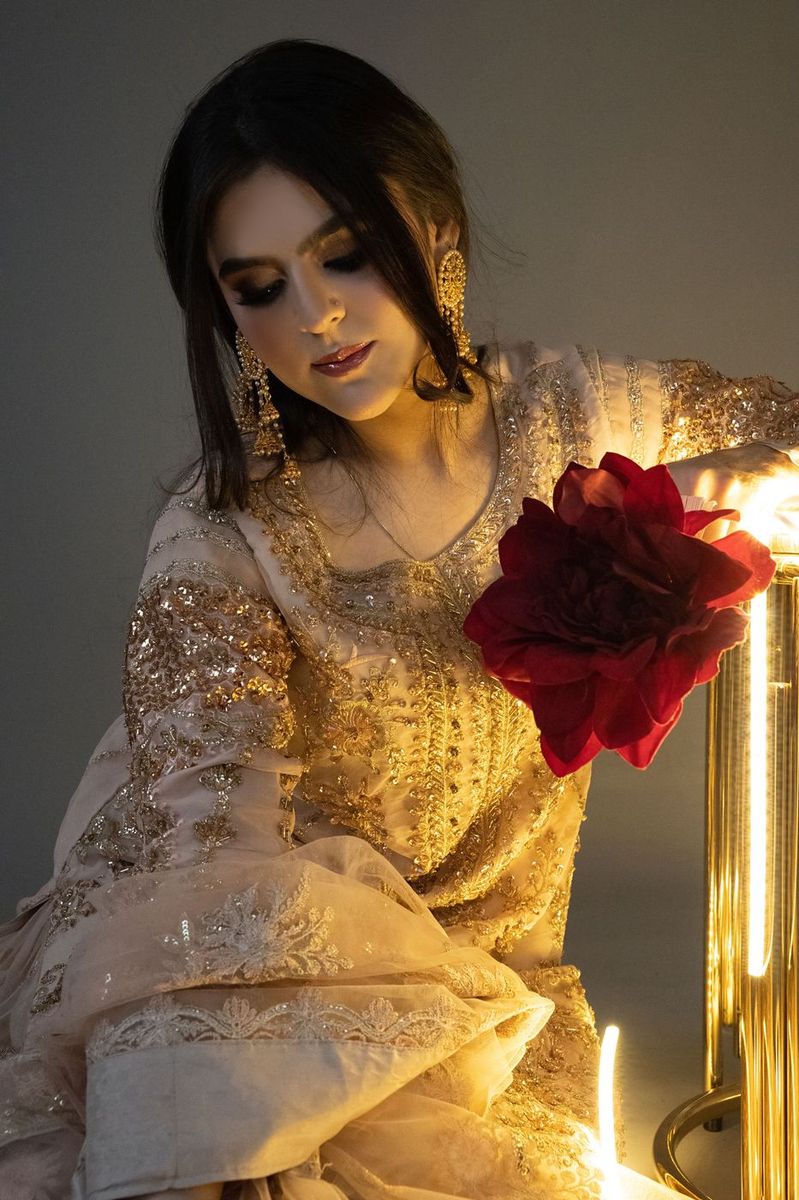 Editorial portrait with fairy lights