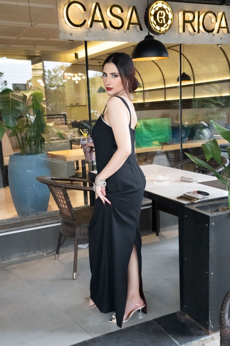 Evening look photographed on location