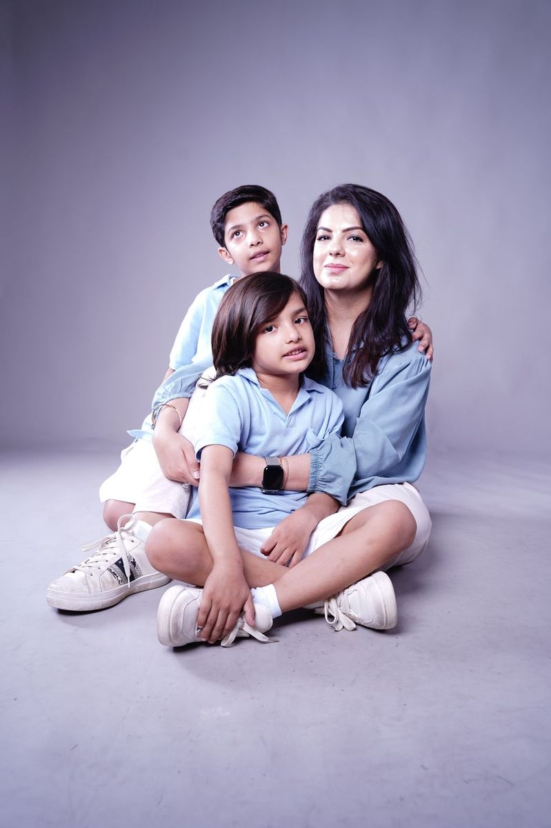 Family studio session, a mother and her boys